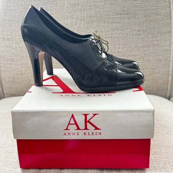 Anne Klein Patent Classic Leather Very Comfortable Oxford-Style Heels in Black – - Picture 7 of 8